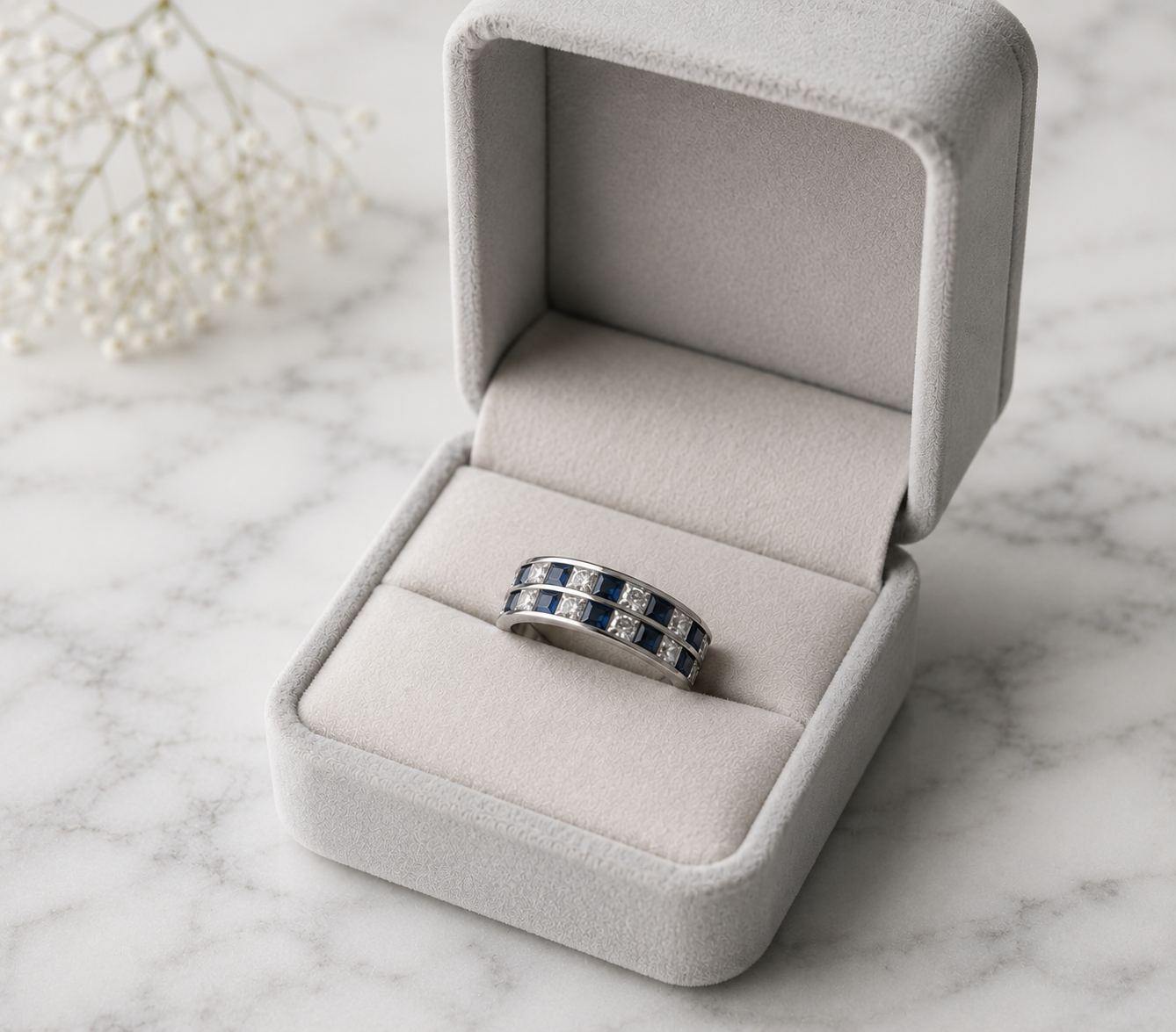 Anillo doble riel zafiros y diamantes Princess - Imagen 2