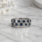 Anillo doble riel zafiros y diamantes Princess