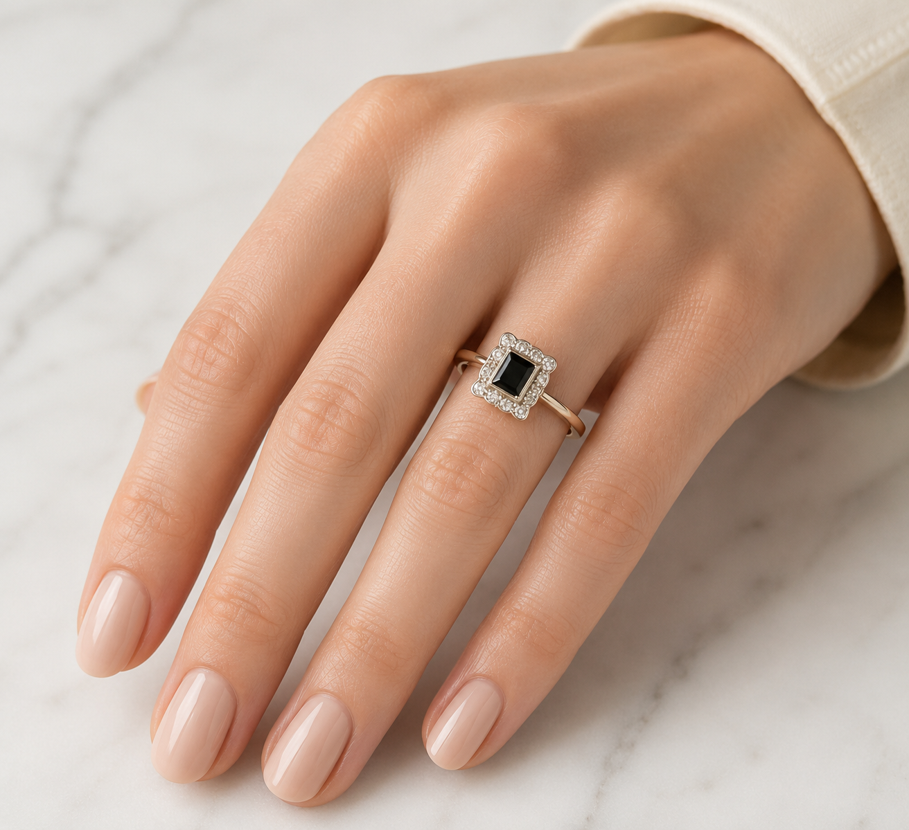 Anillo art deco zafiros y diamantes rectangular - Imagen 3