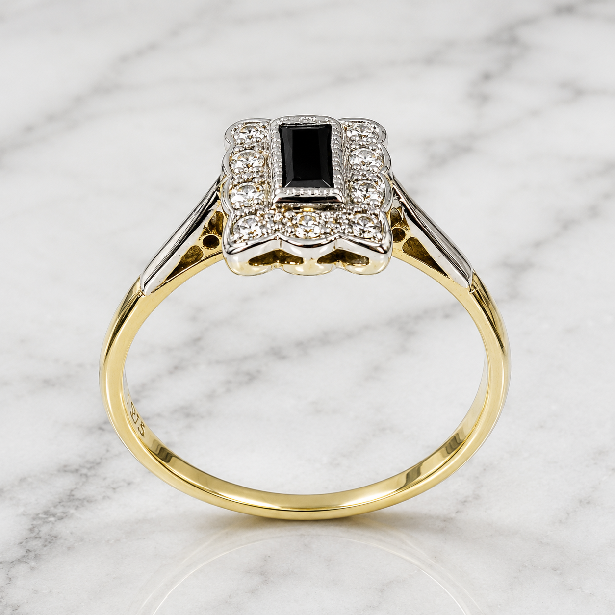 Anillo art deco zafiros y diamantes rectangular - Imagen 2