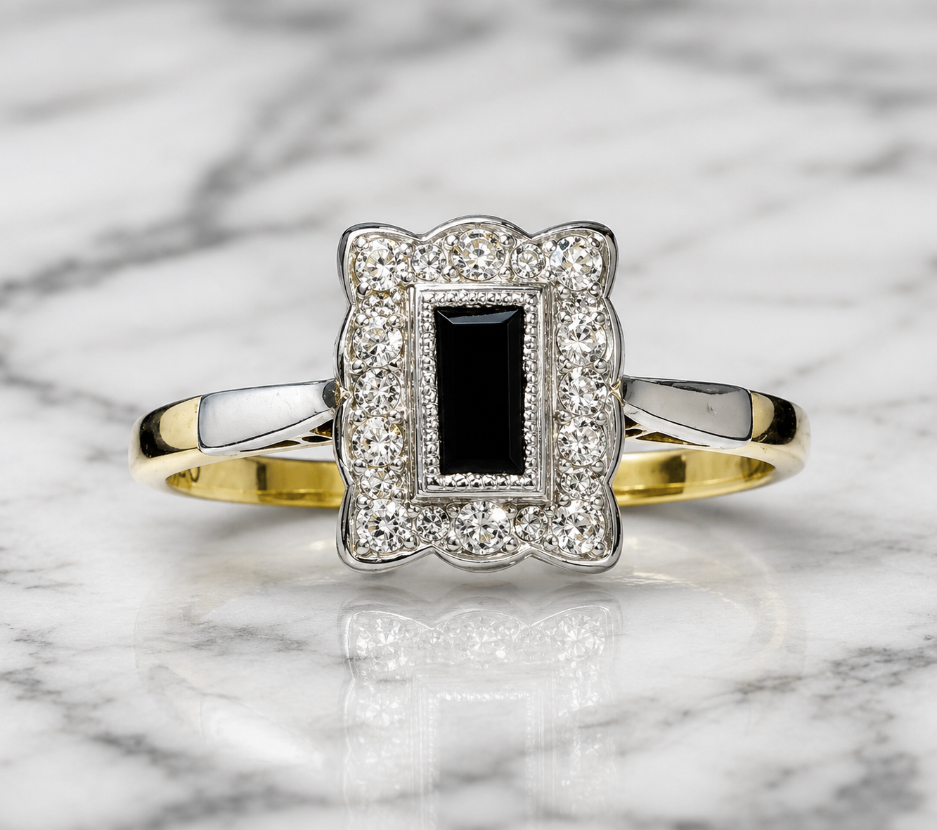 Anillo art deco zafiros y diamantes rectangular