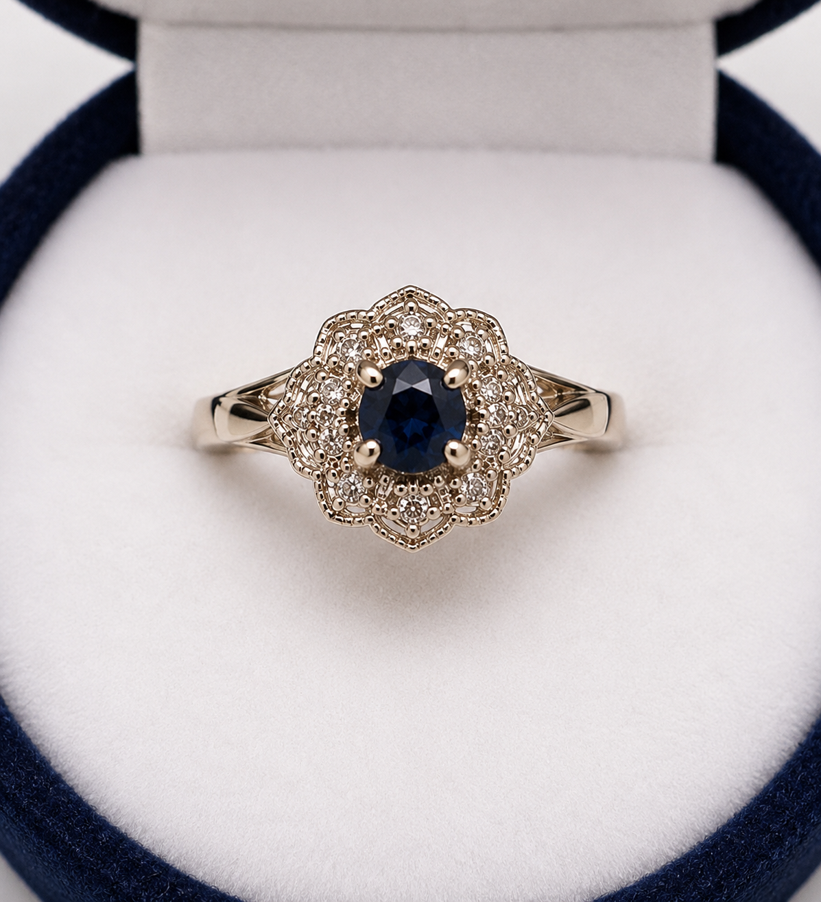 Anillo roseta zafiro y diamantes