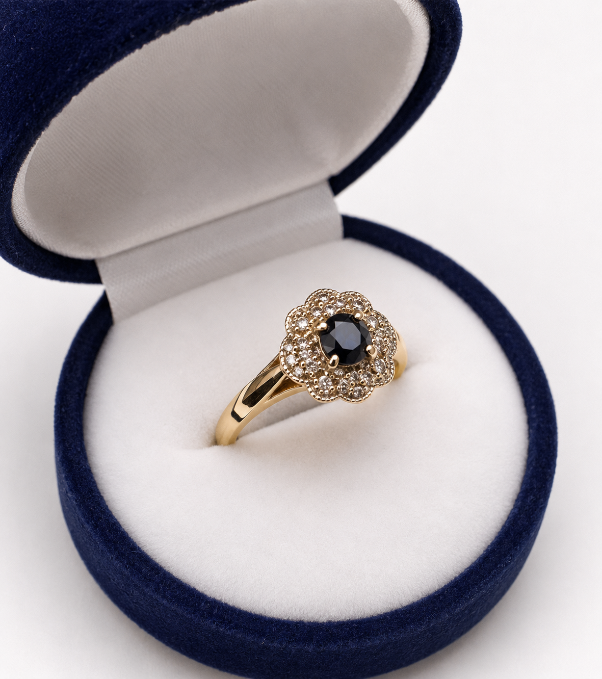 Anillo roseta zafiro y diamantes - Imagen 2
