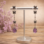 Aros amatista briolette y mariposas