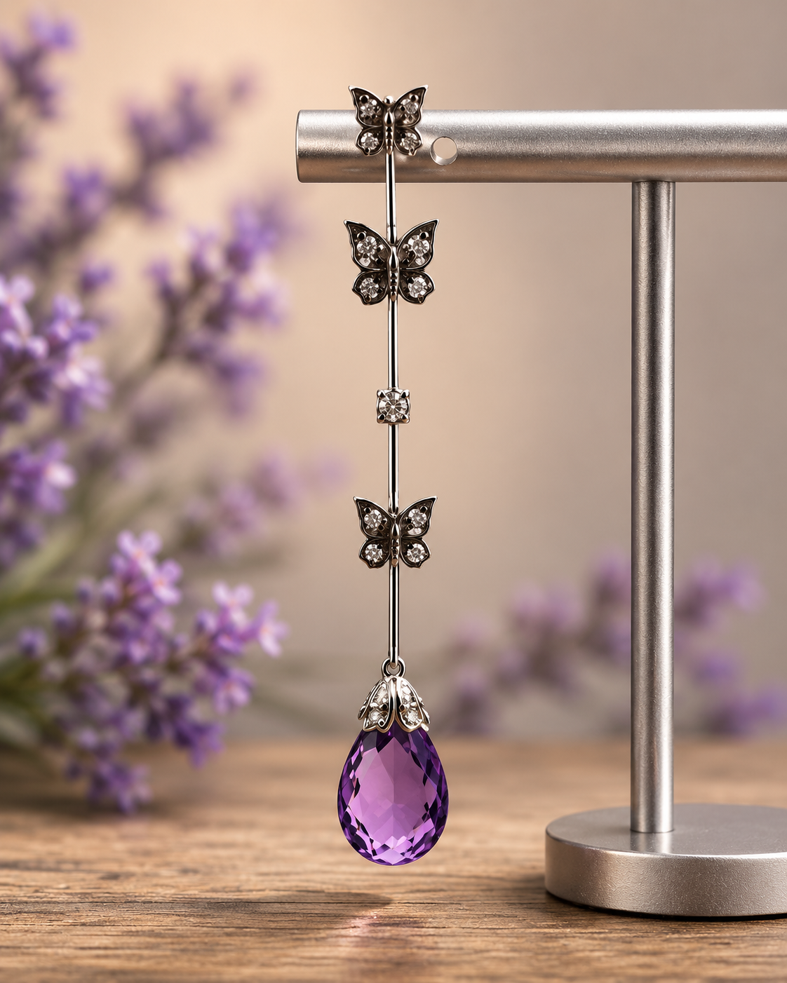 Aros amatista briolette y mariposas - Imagen 3