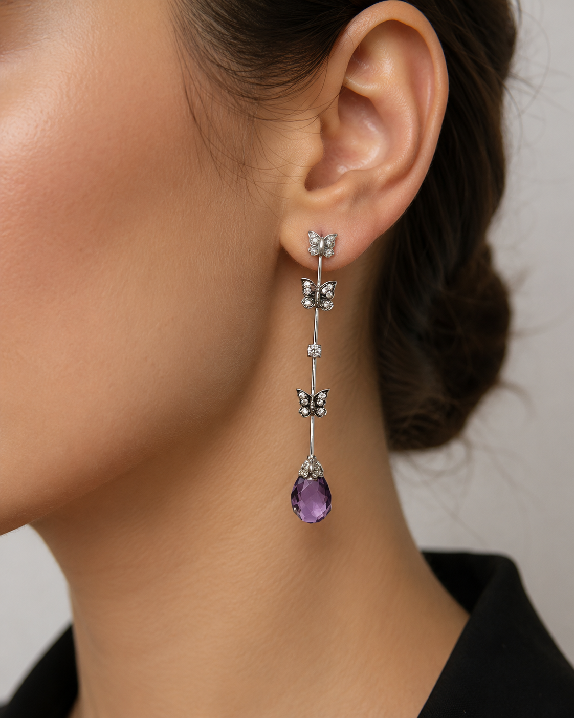 Aros amatista briolette y mariposas - Imagen 4