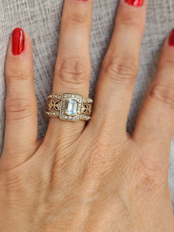 Anillo calado aguamarina diamantes - Imagen 6