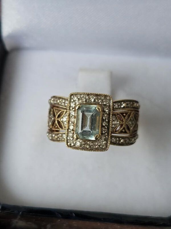 Anillo calado aguamarina diamantes - Imagen 3