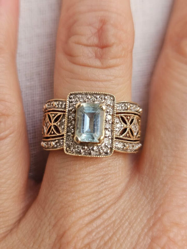 Anillo calado aguamarina diamantes - Imagen 5