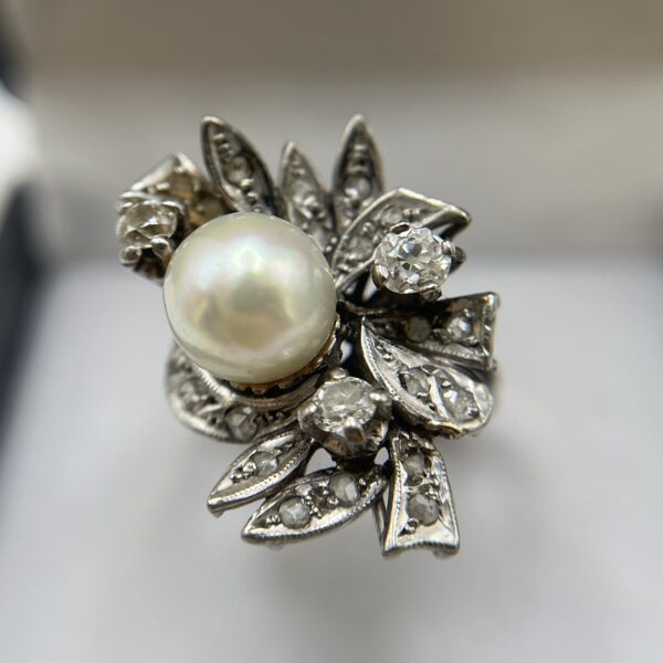 Anillo eduardiano diamantes y perla - Imagen 2