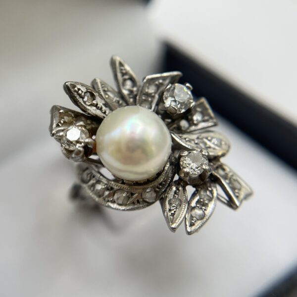 Anillo eduardiano diamantes y perla - Imagen 5