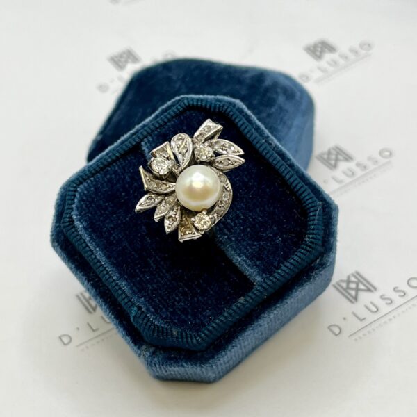 Anillo eduardiano diamantes y perla - Imagen 3