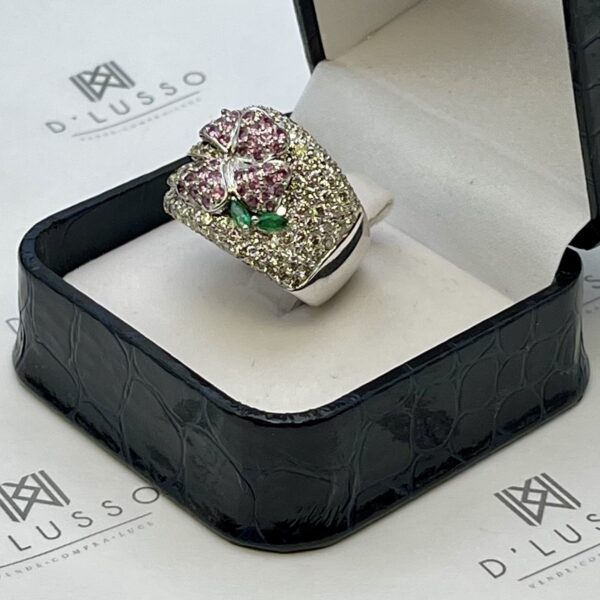 Anillo flor zafiros fancy, diamantes y esmeraldas - Imagen 8