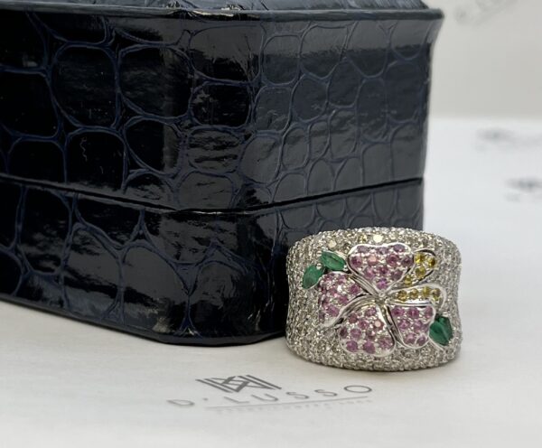 Anillo flor zafiros fancy, diamantes y esmeraldas - Imagen 5