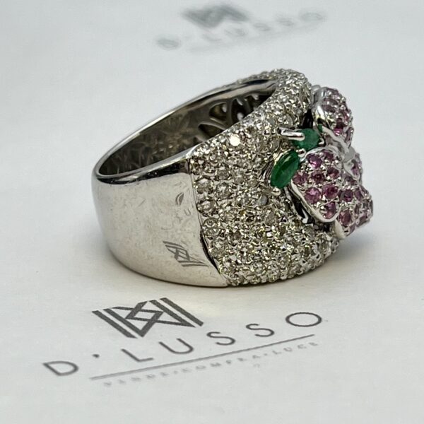 Anillo flor zafiros fancy, diamantes y esmeraldas - Imagen 7