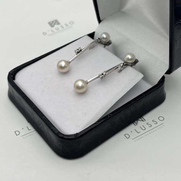 Aros colgantes perlas y diamantes - Imagen 5