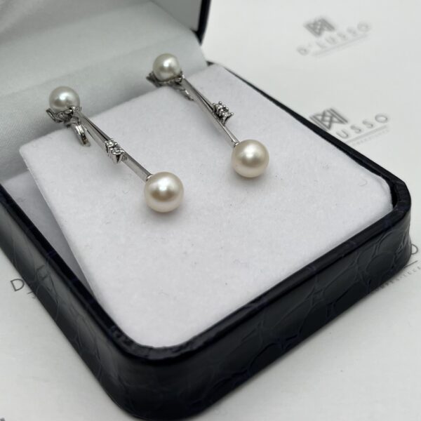 Aros colgantes perlas y diamantes - Imagen 4