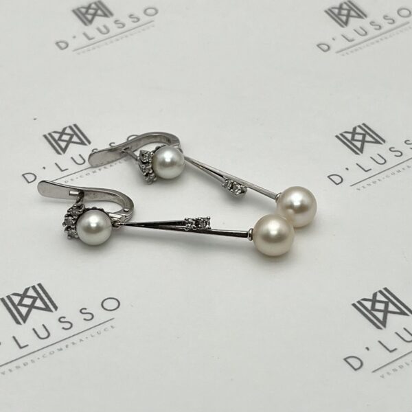 Aros colgantes perlas y diamantes - Imagen 3