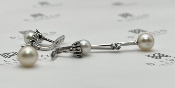 Aros colgantes perlas y diamantes - Imagen 2