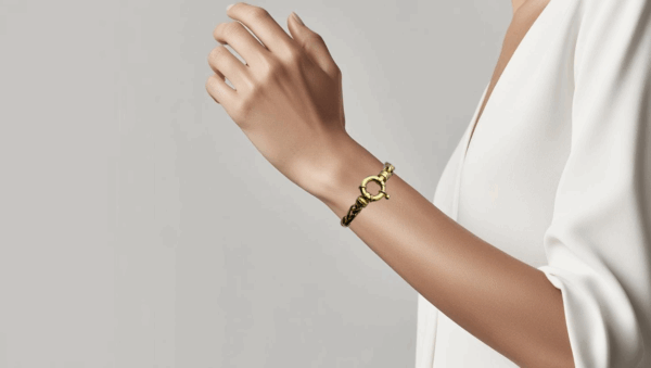 Pulsera oro trenza broche timón - Imagen 7