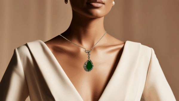 Collar gota de esmeralda y diamantes - Imagen 6