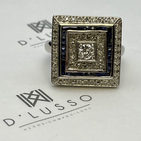 Anillo square zafiros y diamantes - Imagen 3