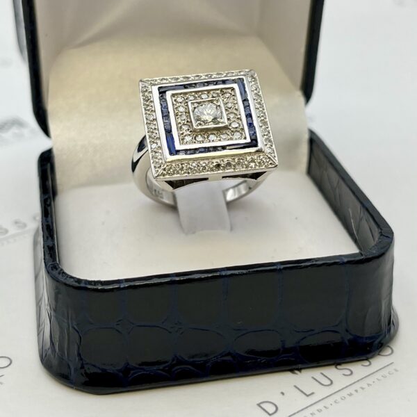 Anillo square zafiros y diamantes - Imagen 4