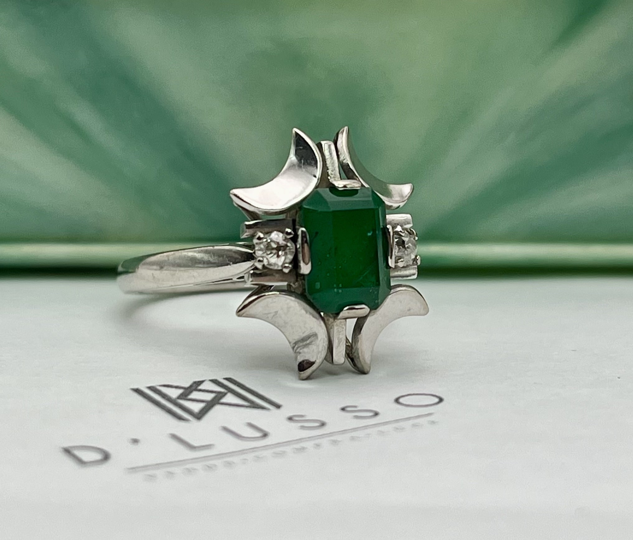 Anillo doblete verde y diamantes - Imagen 4