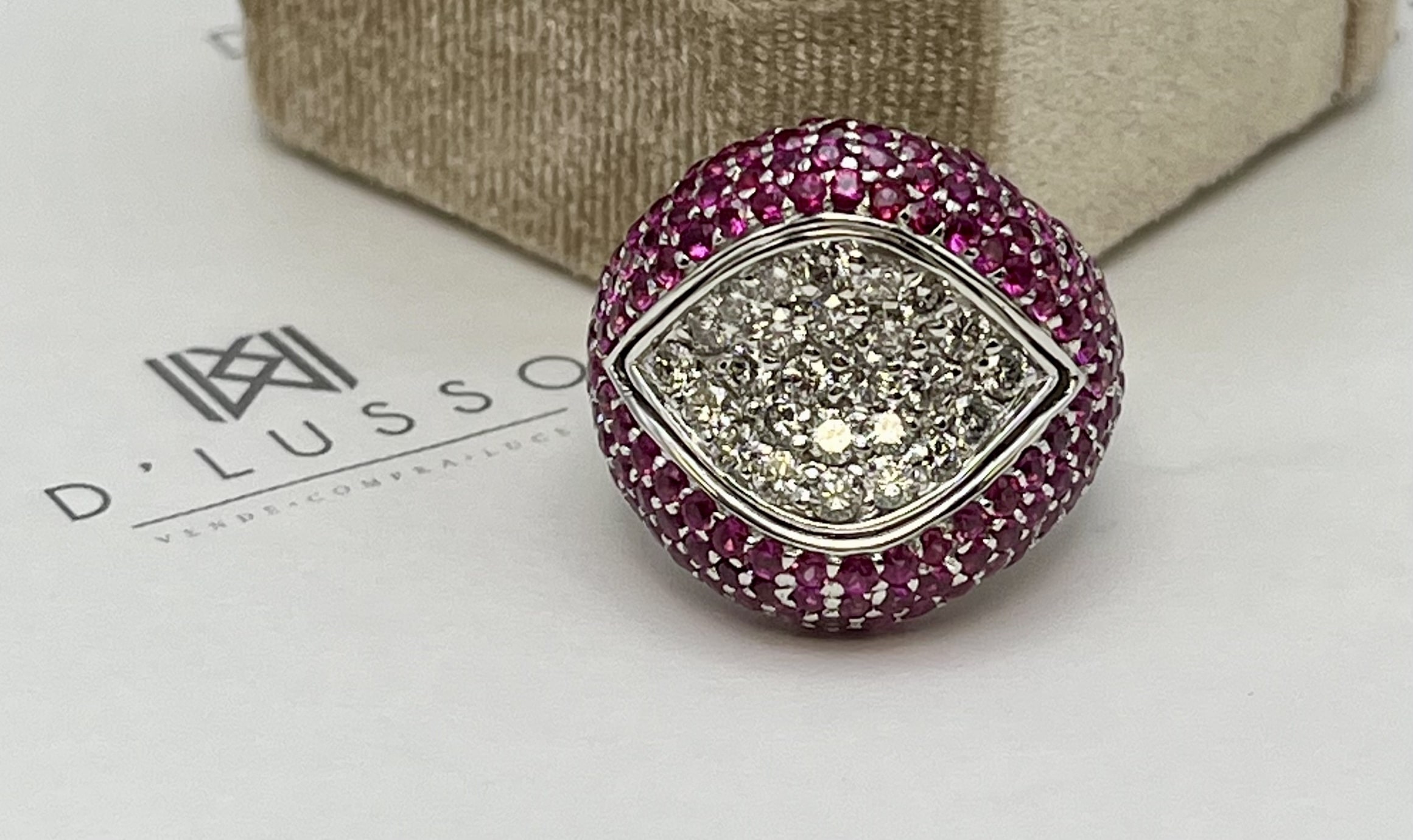 Anillo bombé brillantes y zafiros - Imagen 3