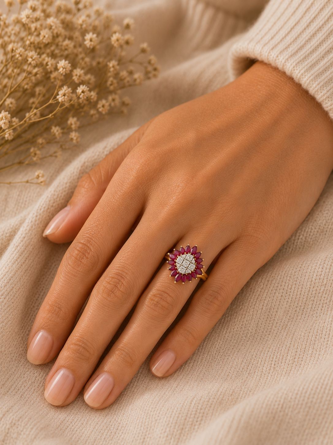Anillo rombo rubíes y brillantes - Imagen 3