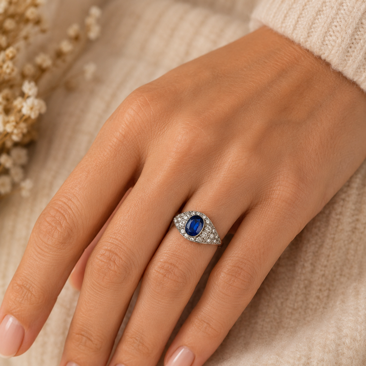 Anillo corindón y diamantes - Imagen 3