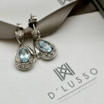 Aros gota aguamarina en halo