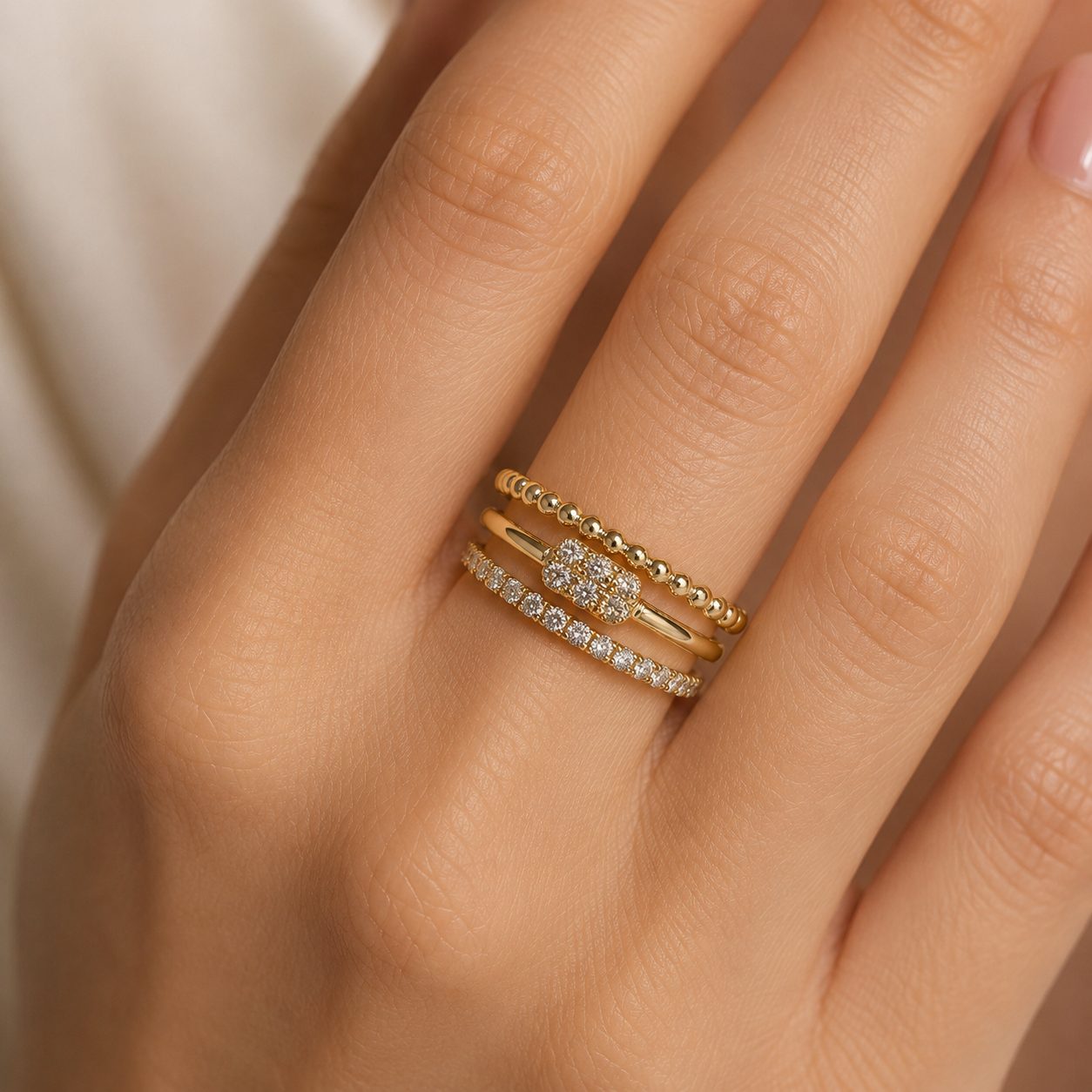 Anillo triple argolla diamantes - Imagen 3