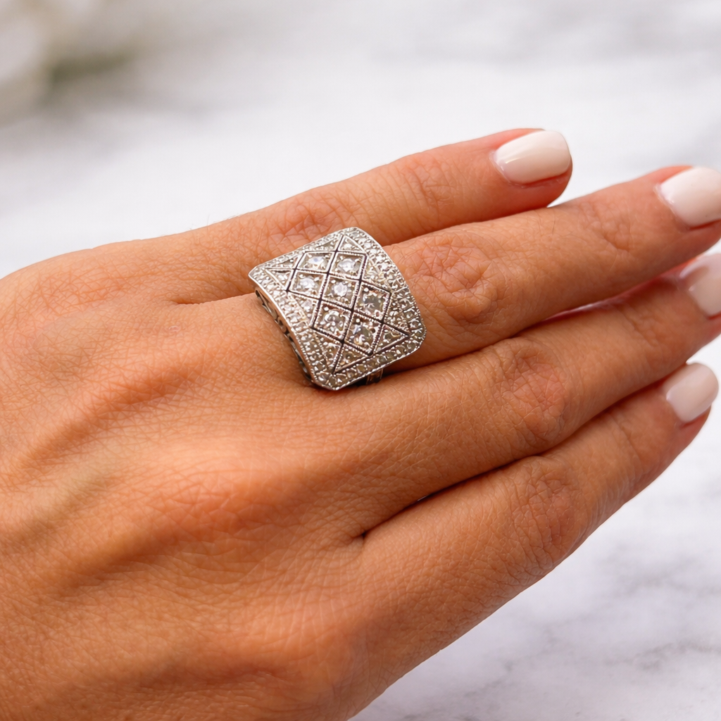 Anillo placa calado platino - Imagen 3