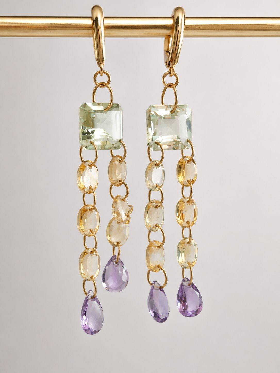 Aros largos prasiolita con gemas color - Imagen 2