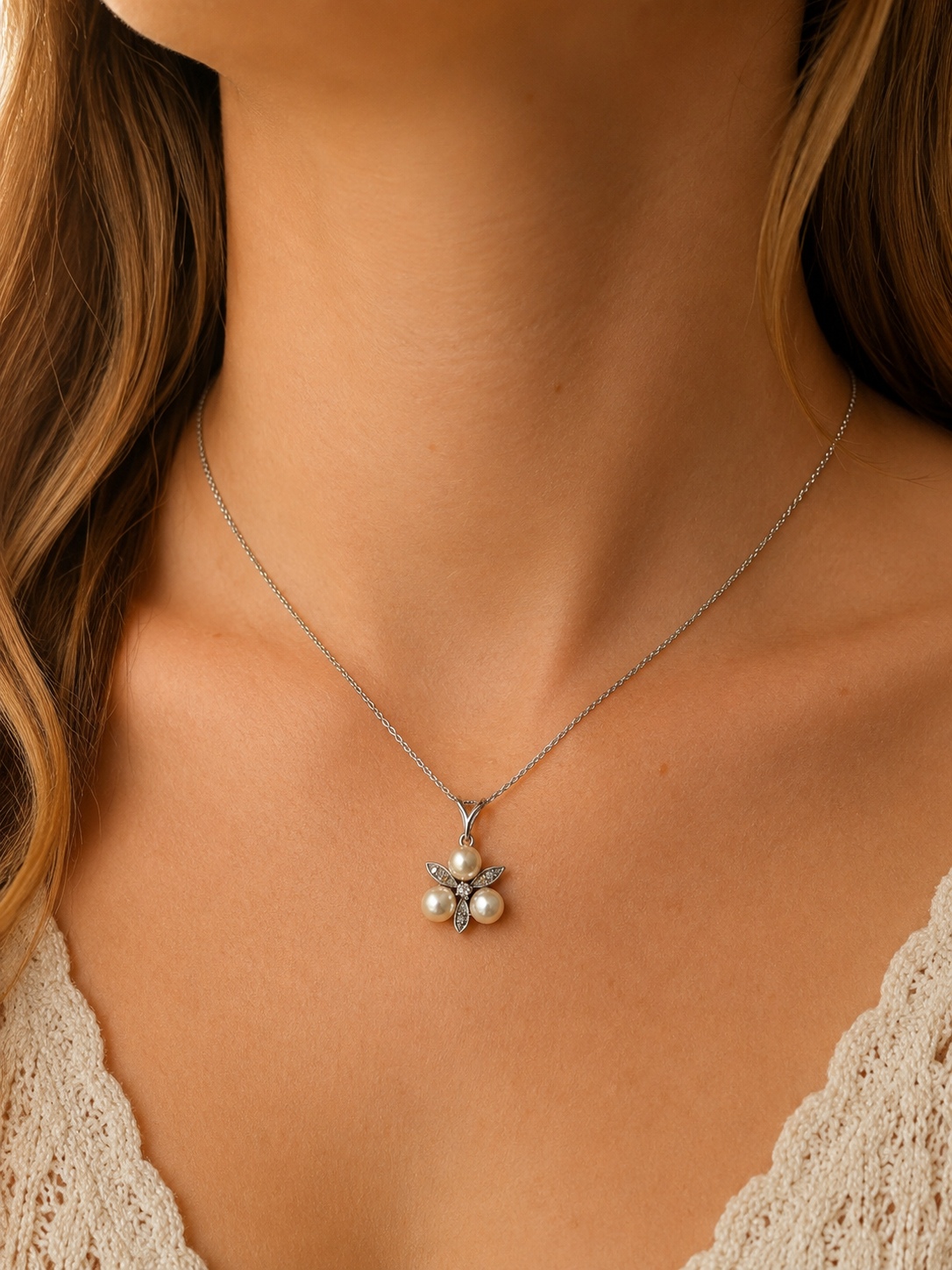 Collar perlas floral - Imagen 3