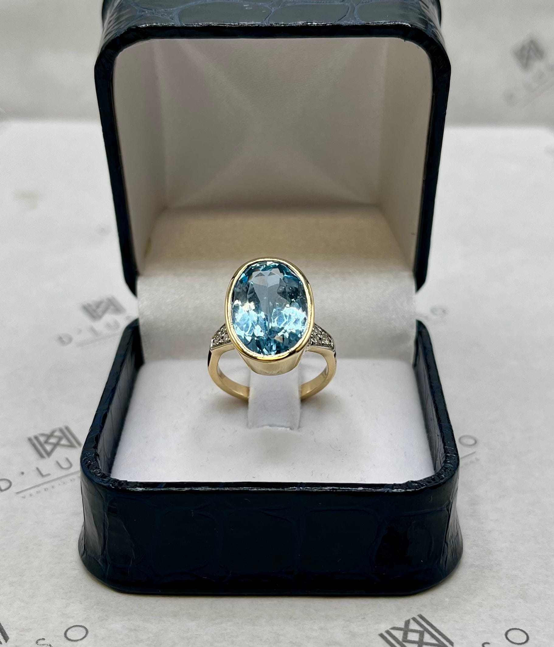 Anillo topacio sky blue y brillantes - Imagen 7