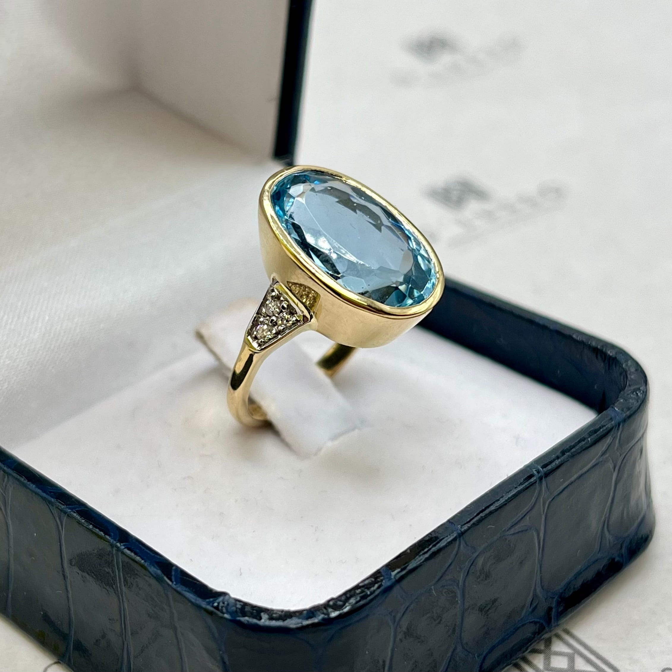 Anillo topacio sky blue y brillantes - Imagen 2
