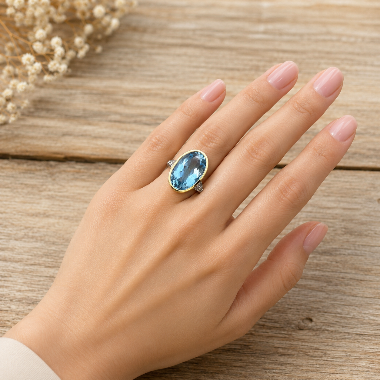 Anillo topacio sky blue y brillantes - Imagen 5