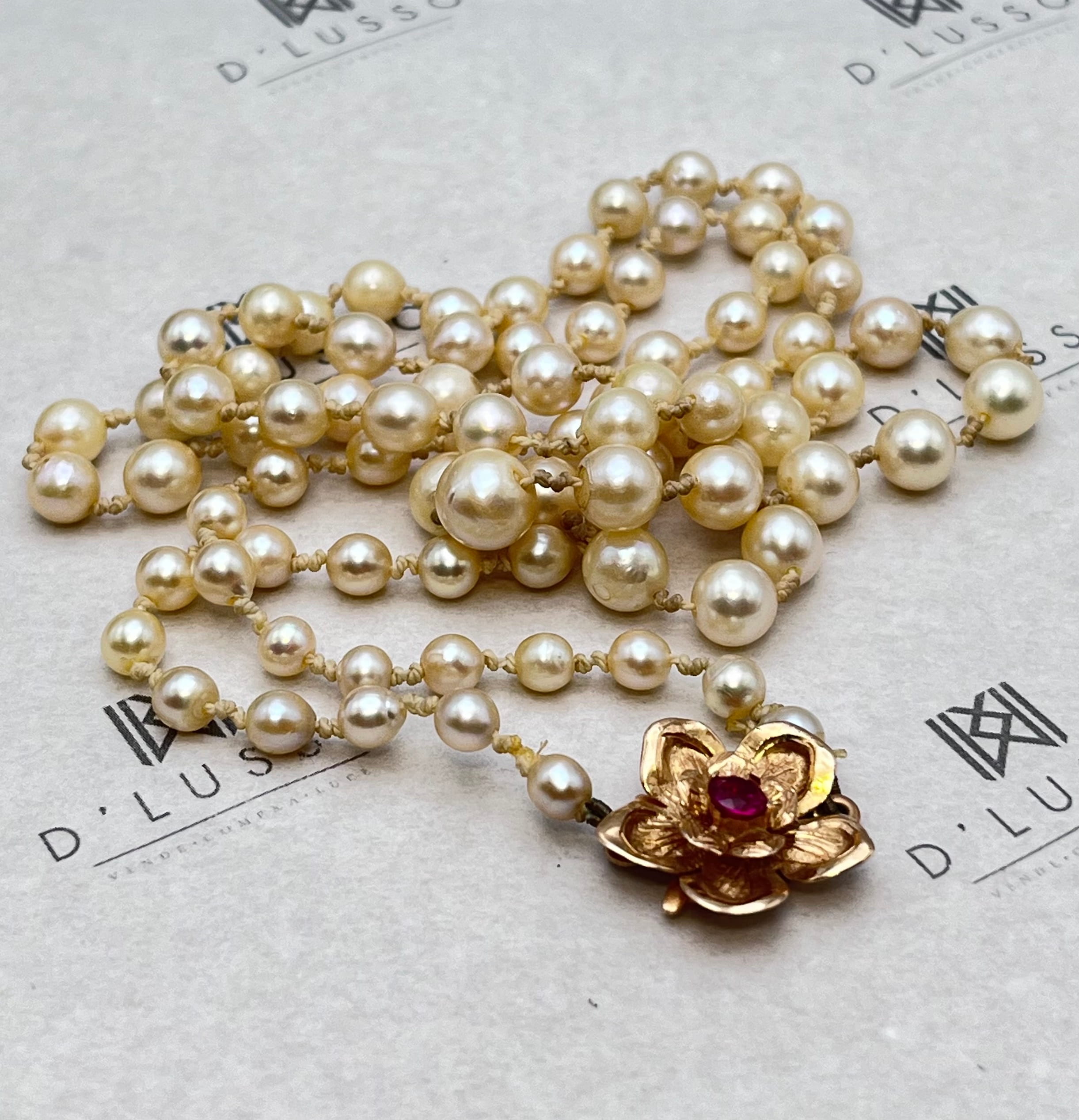 Collar perlas Akoya broche rubí - Imagen 4