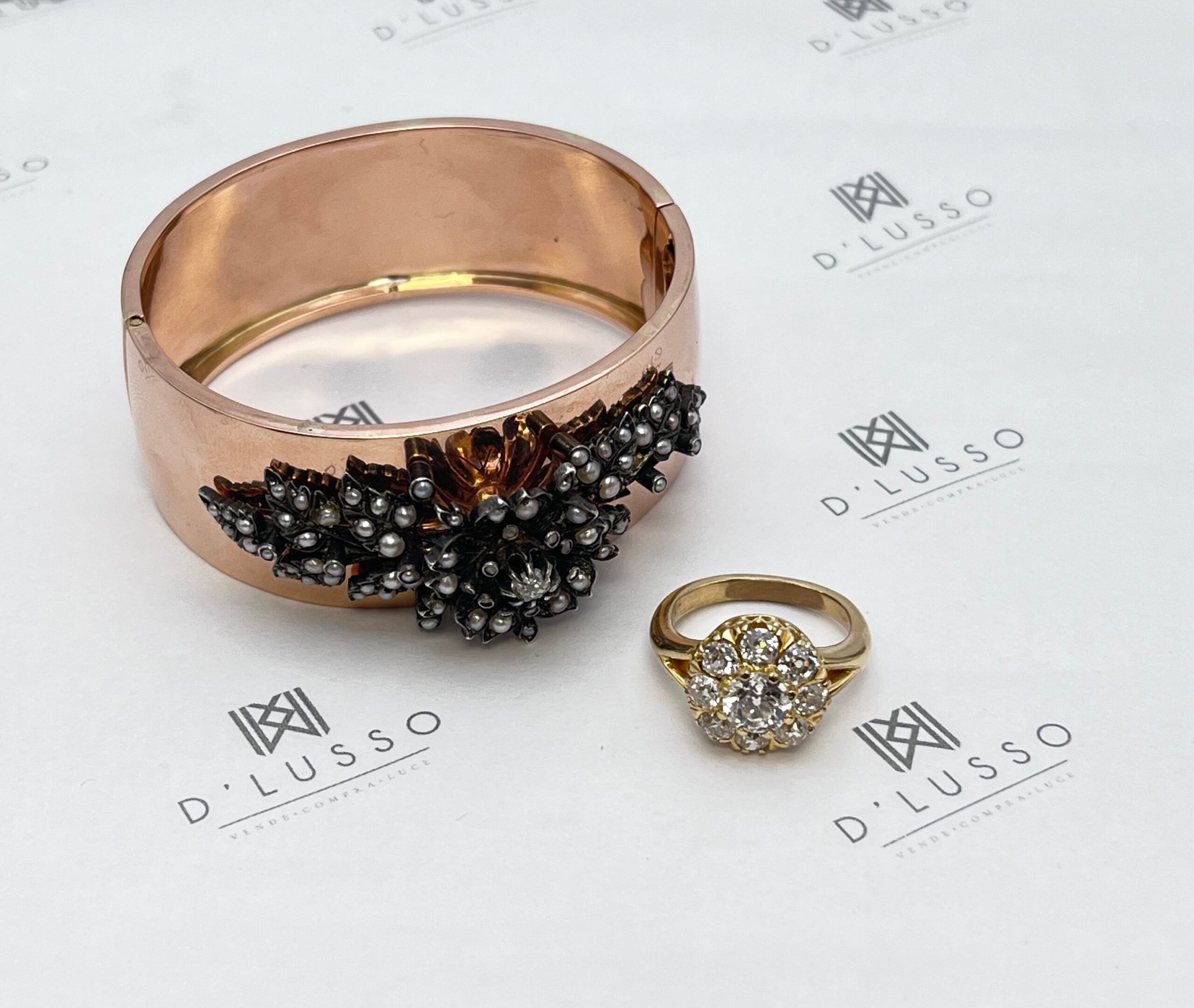 Conjunto esclava perlas y roseta corte antiguo